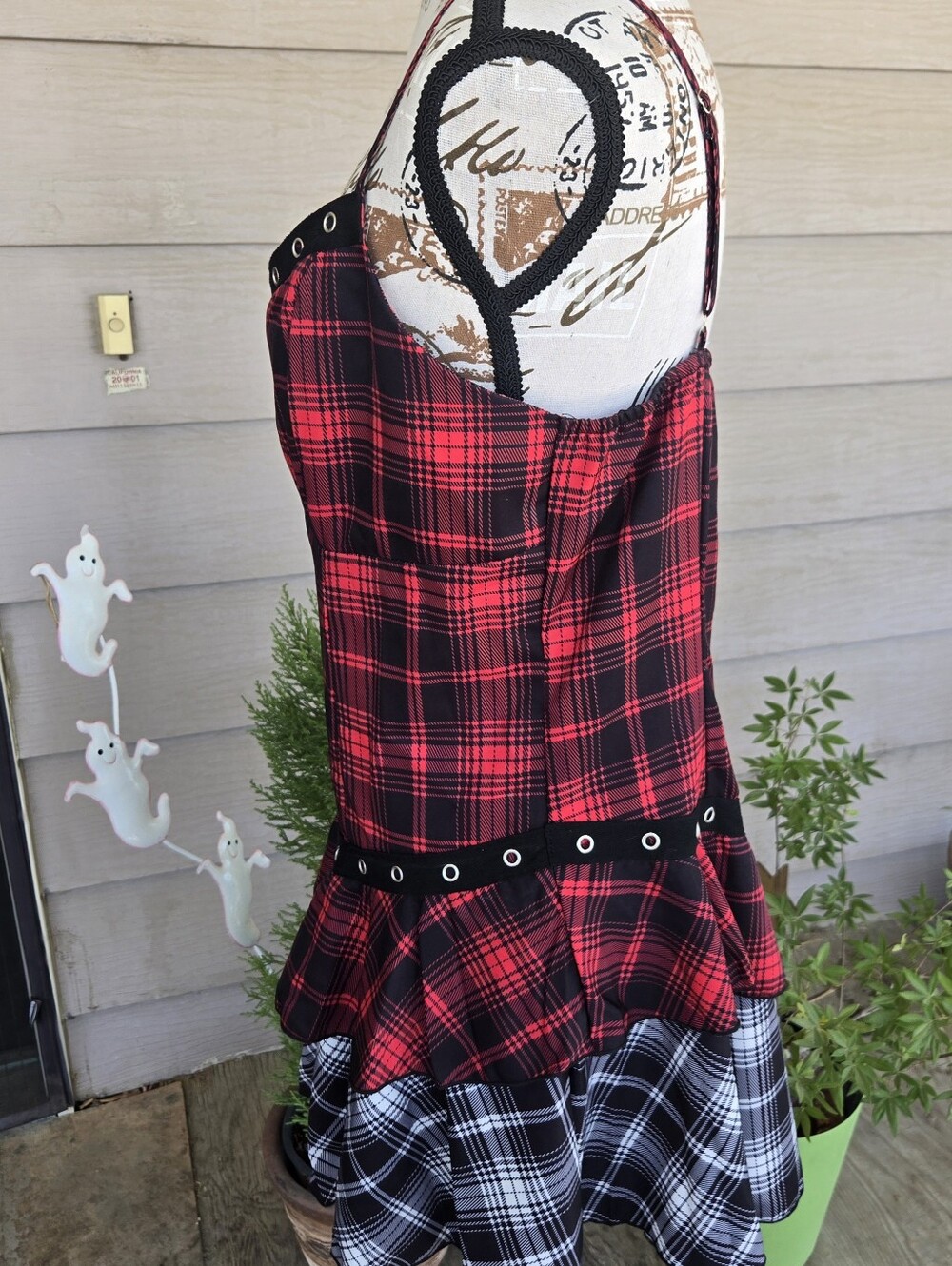 Dolls Kill Dark In Love Plaid Mini Dress. Size L - Picture 7 of 13